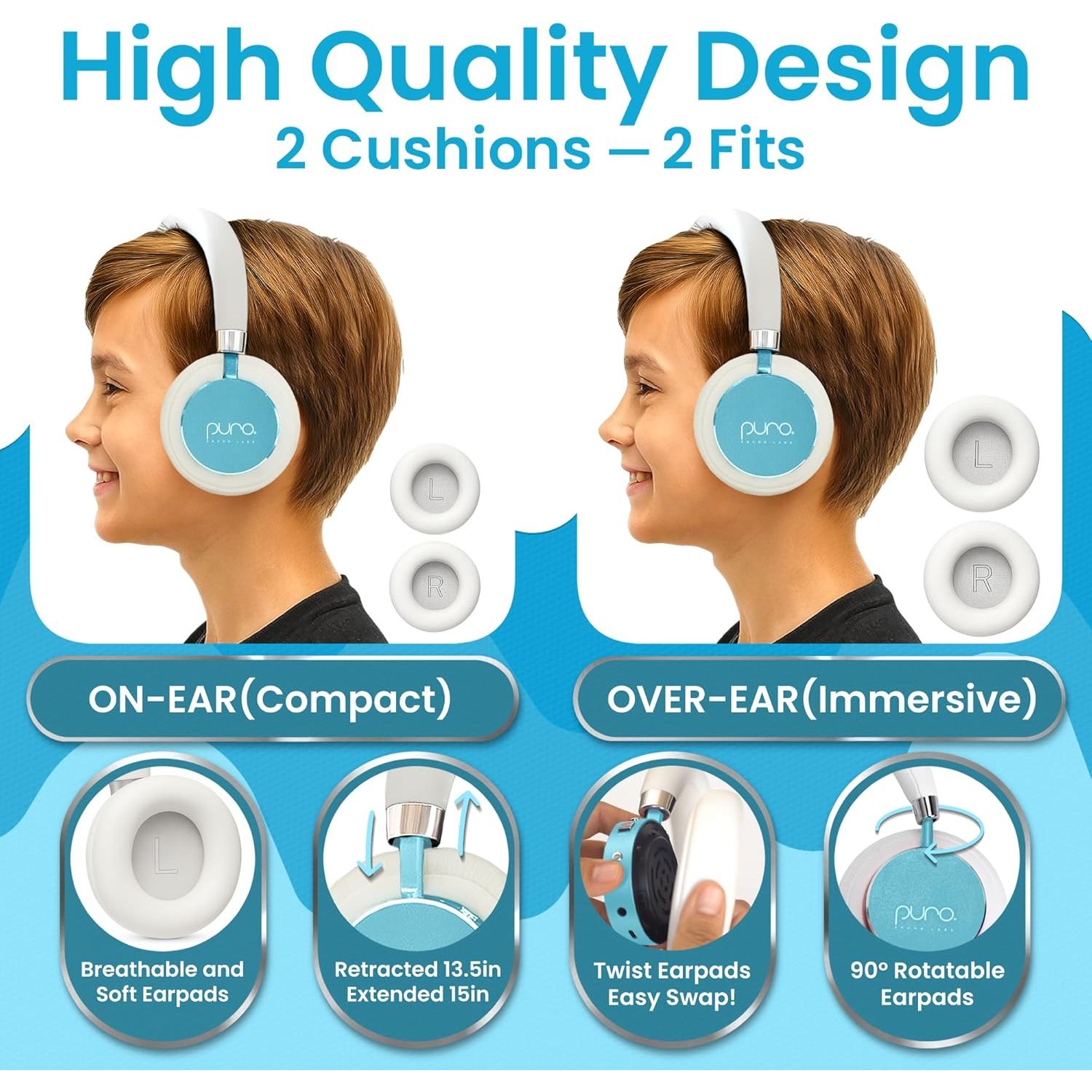 Buy Puro,Puro Sound Labs BT2200 Plus Kids Bluetooth Headphones – Teal | Volume-Limiting 85dB, Studio-Grade Audio, 20-Hour Battery Life, Comfortable Over-Ear Design, Wireless Connectivity - Gadcet UK | UK | London | Scotland | Wales| Near Me | Cheap | Pay In 3 | Over-Ear Headphones